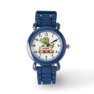 Cute Dinosaur with Name Sign Personalised Watch