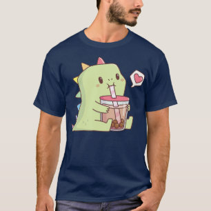 Cute Dinosaur with Rainbow Spikes Loves Bubble Tea T-Shirt