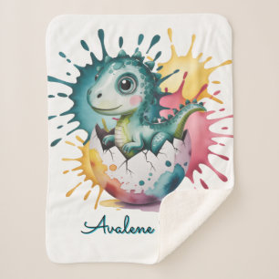 Cute Dinosaur with Watercolor Splash Baby Shower Sherpa Blanket