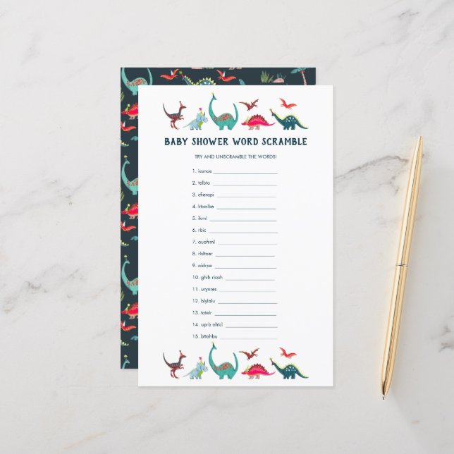 Cute Dinosaur Word Scramble Baby Shower Game (Front/Back In Situ)