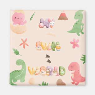 Cute Dinosaur World Square Magnet