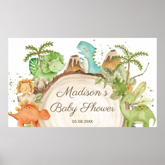 Cute Dinosaurs 1st Birthday Baby Shower Backdrop   Poster (Front)