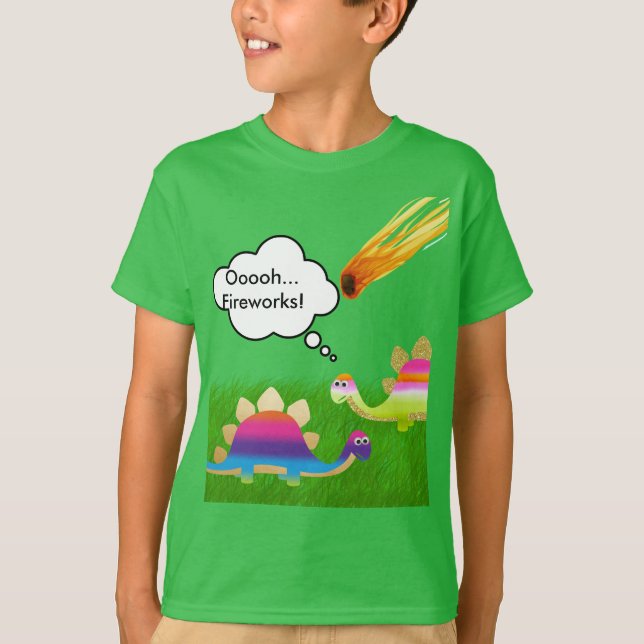Cute Dinosaurs Admiring an Asteroid T-Shirt (Front)