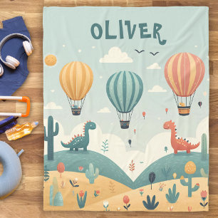 Cute Dinosaurs and Hot Air Balloons Fleece Blanket
