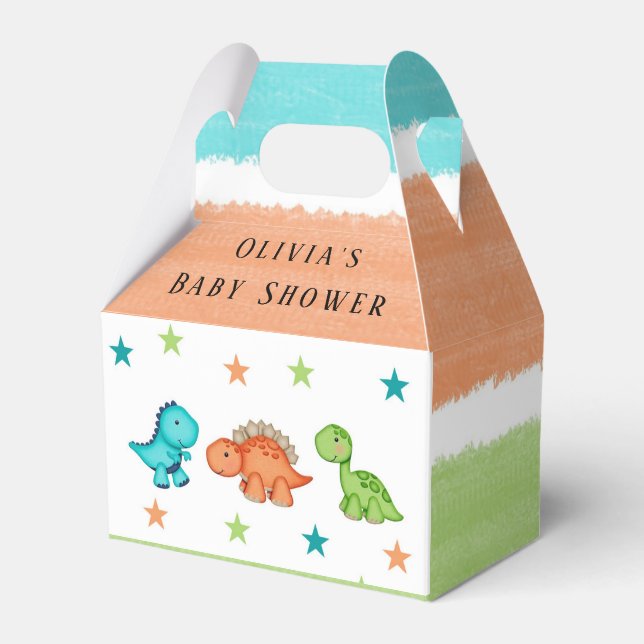 Cute Dinosaurs and Stars Baby Shower Favour Box (Front Side)