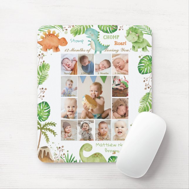 Cute Dinosaurs Baby Boy Photo Collage Milestone Mouse Pad (With Mouse)