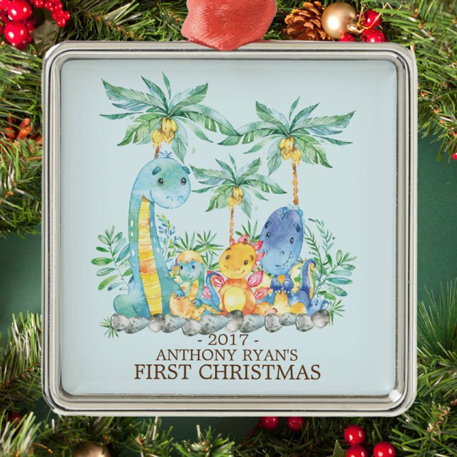 Cute Dinosaurs Baby's First Christmas Ornament (Creator Uploaded)