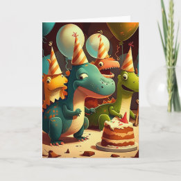 Cute Dinosaurs Birthday Party Folded Greeting Card