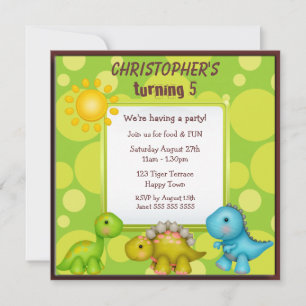Cute Dinosaurs Birthday Party Invitation