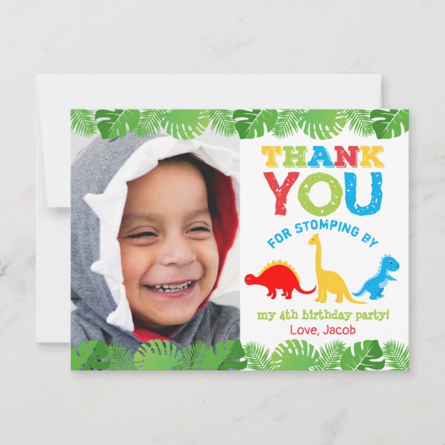 Cute Dinosaurs Birthday Thank You Card (Front)