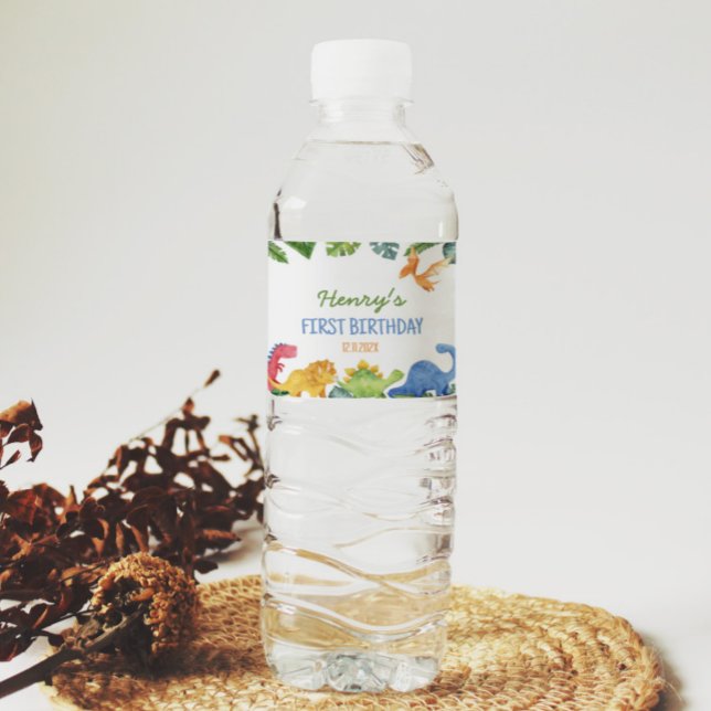 Cute Dinosaurs Birthday Water Bottle Label (Creator Uploaded)