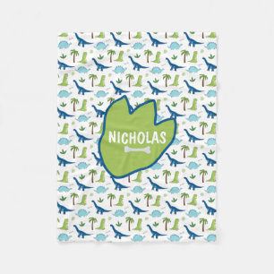 Cute Dinosaurs Blues and Greens Fleece Blanket