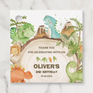 Cute Dinosaurs Boy Birthday Greenery Leaf T-Rex   Favour Tags