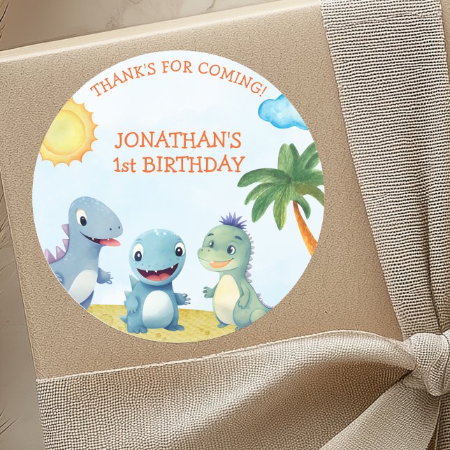 Cute Dinosaurs, Boy's birthday Classic Round Sticker (Creator Uploaded)