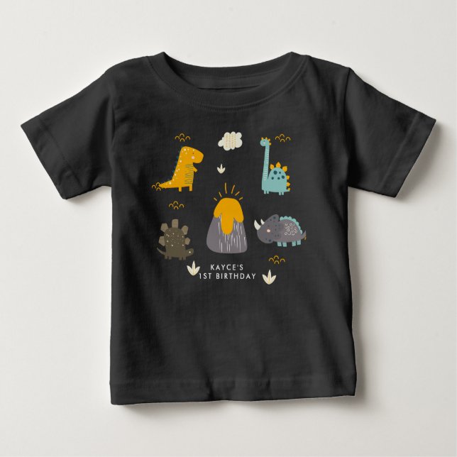 Cute Dinosaurs Boy's First Birthday Party Baby T-S Baby T-Shirt (Front)