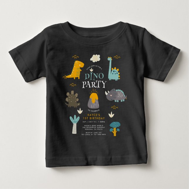Cute Dinosaurs Boy's First Birthday Party Baby T-Shirt (Front)