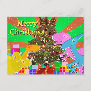 Cute Dinosaurs by the Christmas Tree Postcard