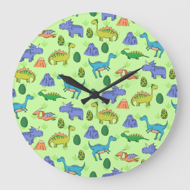 Cute Dinosaurs, Cartoon Style. Large Clock (Front)