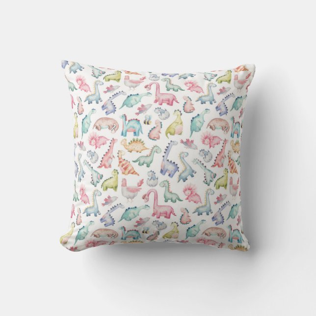 Cute dinosaurs, children's watercolor pattern. cushion (Front)