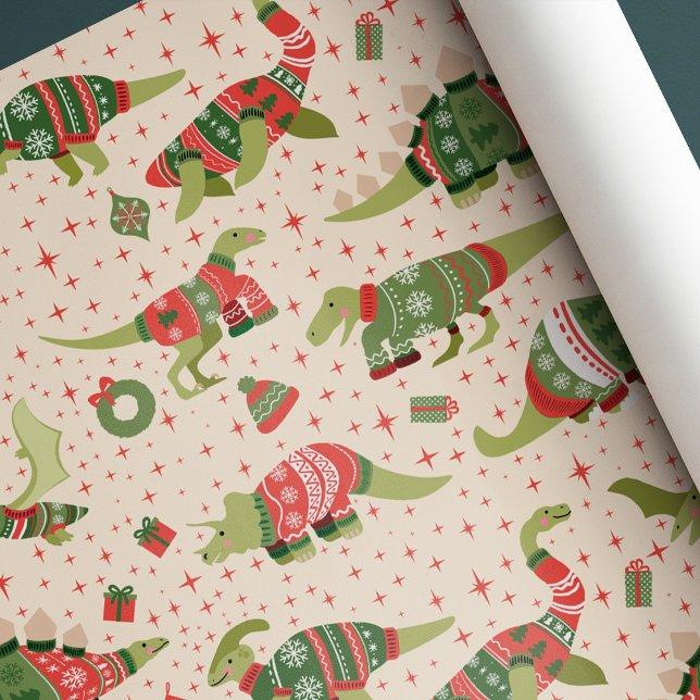 Cute Dinosaurs Christmas Sweaters Wrapping Paper (Creator Uploaded)
