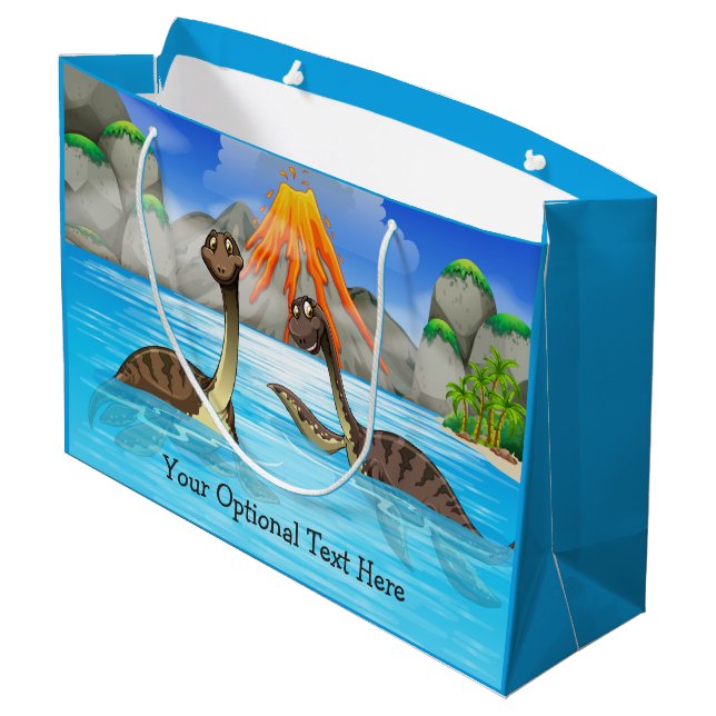 Cute Dinosaurs custom text large gift bag (Back Angled)