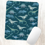 Cute Dinosaurs Dark Green Pattern Mouse Pad<br><div class="desc">Lots of whimsical blue dinosaurs,  Tyrannosaurus rex,  Spinosaurus,  Stegosaurus,  Diplodocus and Triceratops. Eek! Original art by Nic Squirrell.</div>