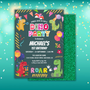 Cute Dinosaurs Dino 1st Birthday Party Invitation