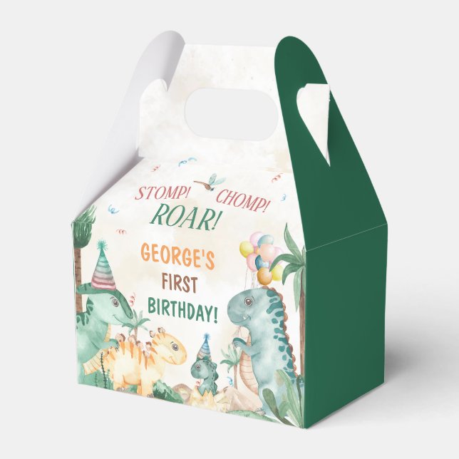 Cute Dinosaurs First Birthday Party Favour Box (Front Side)