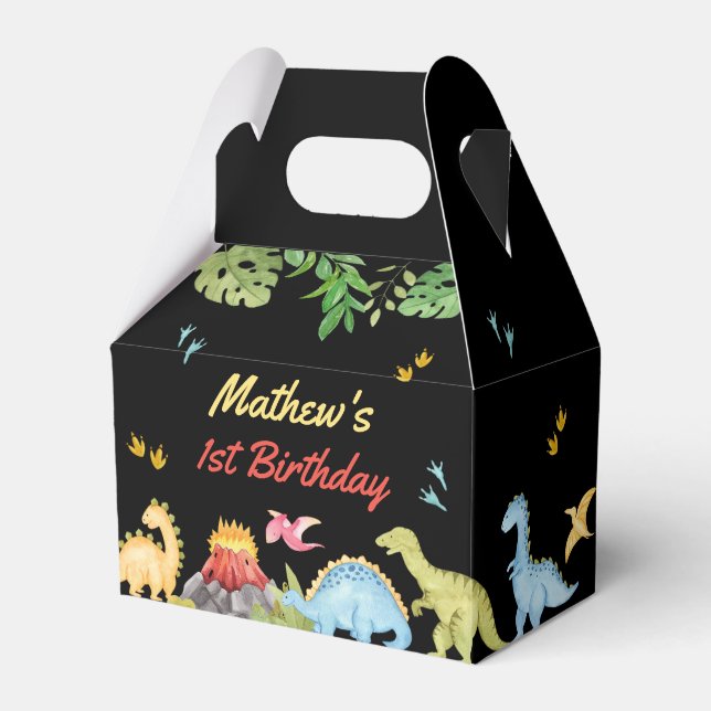 Cute Dinosaurs First Birthday Party Favour Box (Front Side)