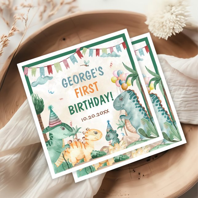 Cute Dinosaurs First Birthday Party Napkin (Creator Uploaded)