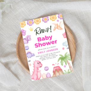 Cute Dinosaurs Girl Baby Shower Invitation