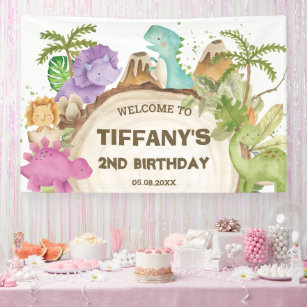 Cute Dinosaurs Girl Birthday Baby Shower Backdrop  Banner