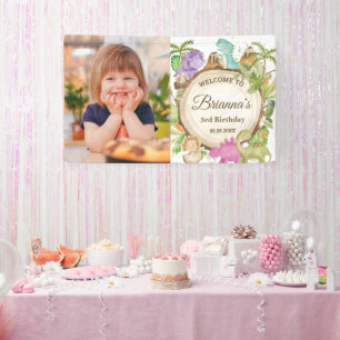 Cute Dinosaurs Girl Birthday Baby Shower Welcome Banner
