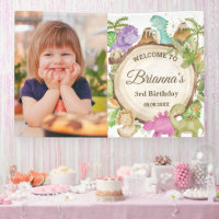 Cute Dinosaurs Girl Birthday Welcome Backdrop
