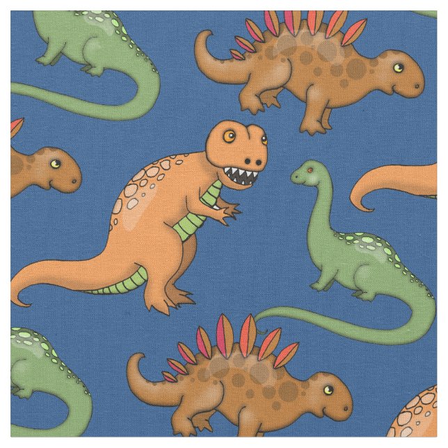 Cute Dinosaurs Illustrated Pattern Fabric (Close Up)