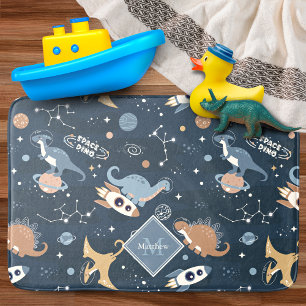 Cute Dinosaurs in Space Pattern Kids Bathroom Bath Mat
