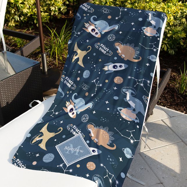 Cute Dinosaurs in Space Pattern Kids Beach Towel (Creator Uploaded)