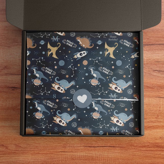 Cute Dinosaurs in Space Pattern Kids Birthday Tissue Paper (Creator Uploaded)