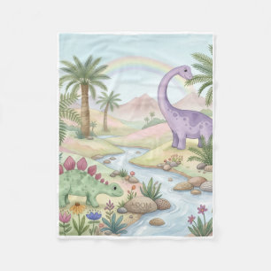 Cute Dinosaurs In Tropical River Landscape Fleece Blanket