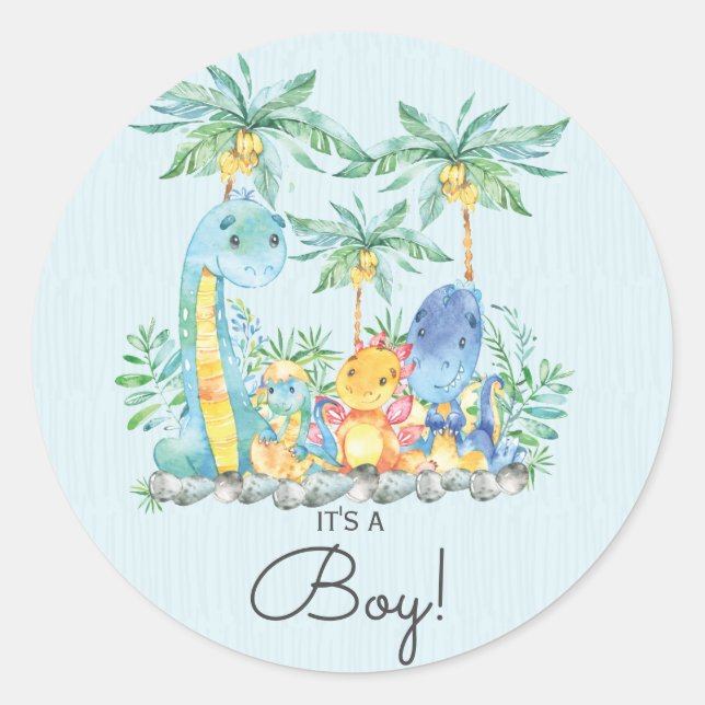 Cute Dinosaurs It' a Boy Favour Sticker (Front)