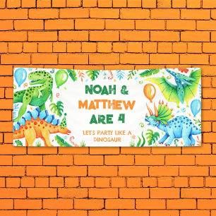 Cute Dinosaurs Joint Siblings Birthday Banner