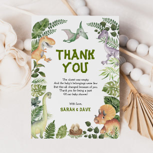 Cute Dinosaurs Jungle Greenery Wild Baby Shower Thank You Card