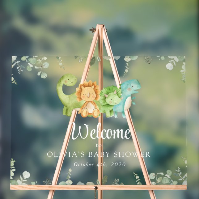 Cute Dinosaurs, Jurassic, Baby Shower Welcome Acrylic Sign (Neutral)