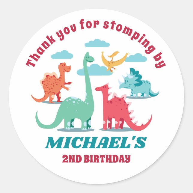 Cute Dinosaurs Kids Birthday Party Baby Shower Classic Round Sticker (Front)