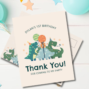 Cute Dinosaurs Kid's Birthday Party Thank You Postcard