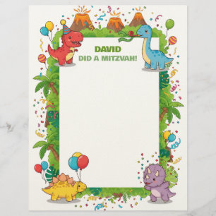 Cute Dinosaurs Kids Customized Mitzvah Notes Custom Letterhead