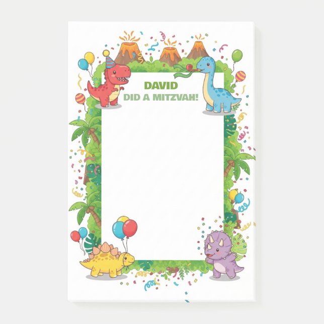 Cute Dinosaurs Kids Personalised Mitzvah  Post-it Notes (Front)