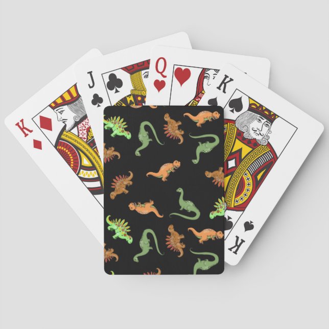 Cute Dinosaurs on Black Background Playing Cards (Back)
