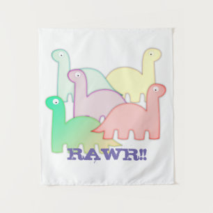 Cute Dinosaurs Pastel Colourful Tapestry