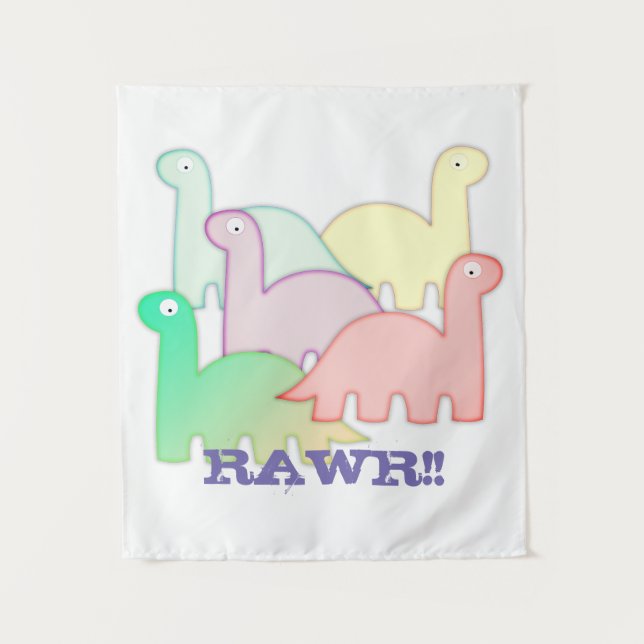 Cute Dinosaurs Pastel Colourful Tapestry (Front)